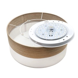 Lamkur LED-Deckenleuchte Dafne, Furnier/Weiß, Ø 35cm, mit LED-Platte.
