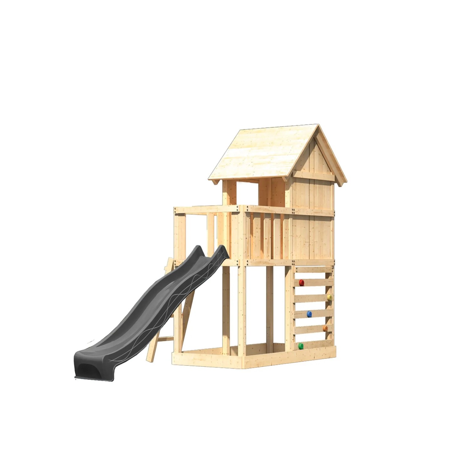 Karibu Spielhaus Frieda mit Rutsche u. Kletterwand Natur-Anthrazit