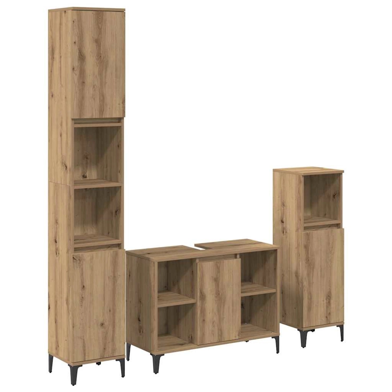 vidaXL Badezimmermöbel-Set mit Regal 3-Tlg Artisan-Eiche Holzwerkstoff 3415 günstig online kaufen