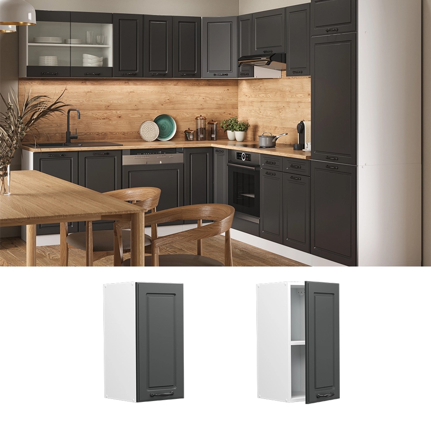 Vicco Hängeschrank R-Line, anthrazit/weiß, 30 cm breit. Küchenschrank im Landhausstil.