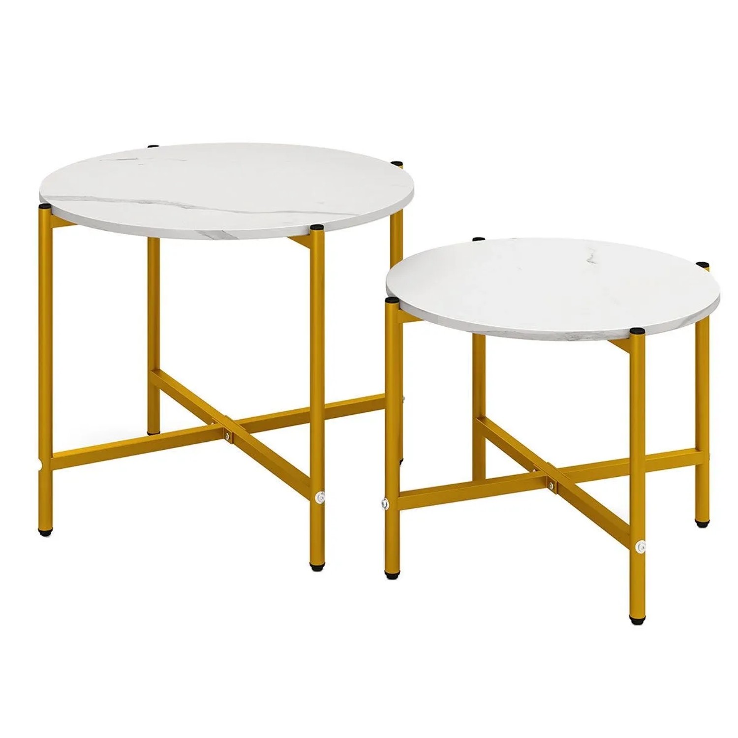 Costway 2er Set Couchtisch Rund Beistelltisch Sofatisch Set Weiß