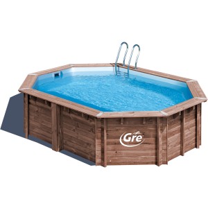 Gre Echtholzpool Bambu Oval, 535x335x130 cm, mit Leiter. Braun, winterfest, für Garten.