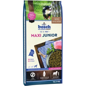 Bosch Maxi Junior 15kg: Spezialfutter für Junghunde großer Rassen, weizenfrei mit Muschelextrakt.