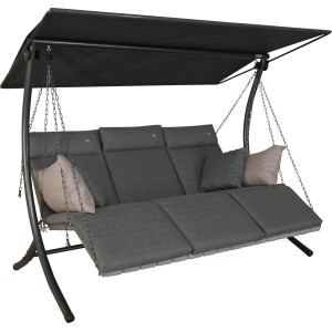 Angerer Hollywoodschaukel Luxus Smart Stone mit grauem Bezug, Sonnendach und Kissen.