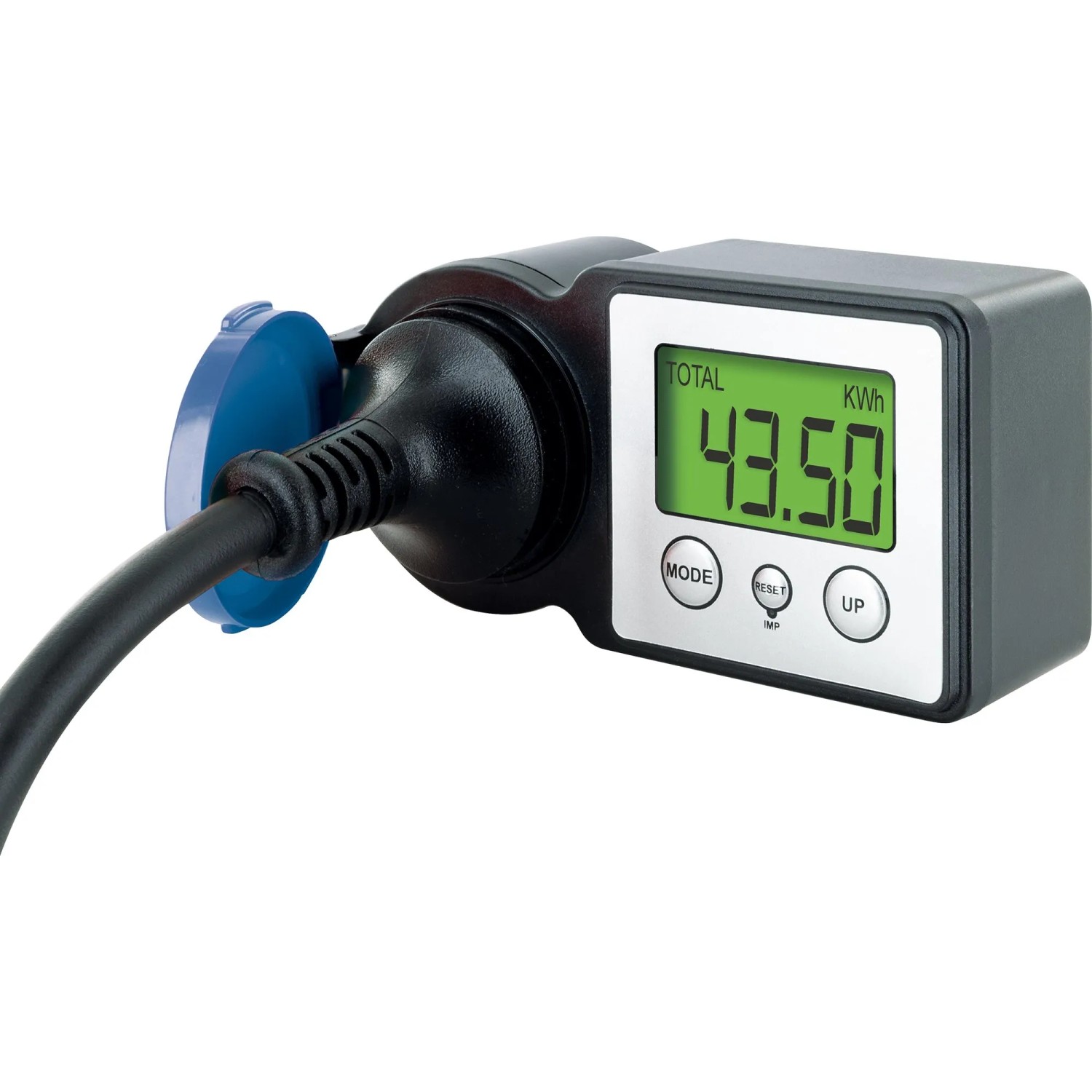 Schwaiger Energiekostenmessgerät mit Display zur Messung von Stromverbrauch und Einspeisung.