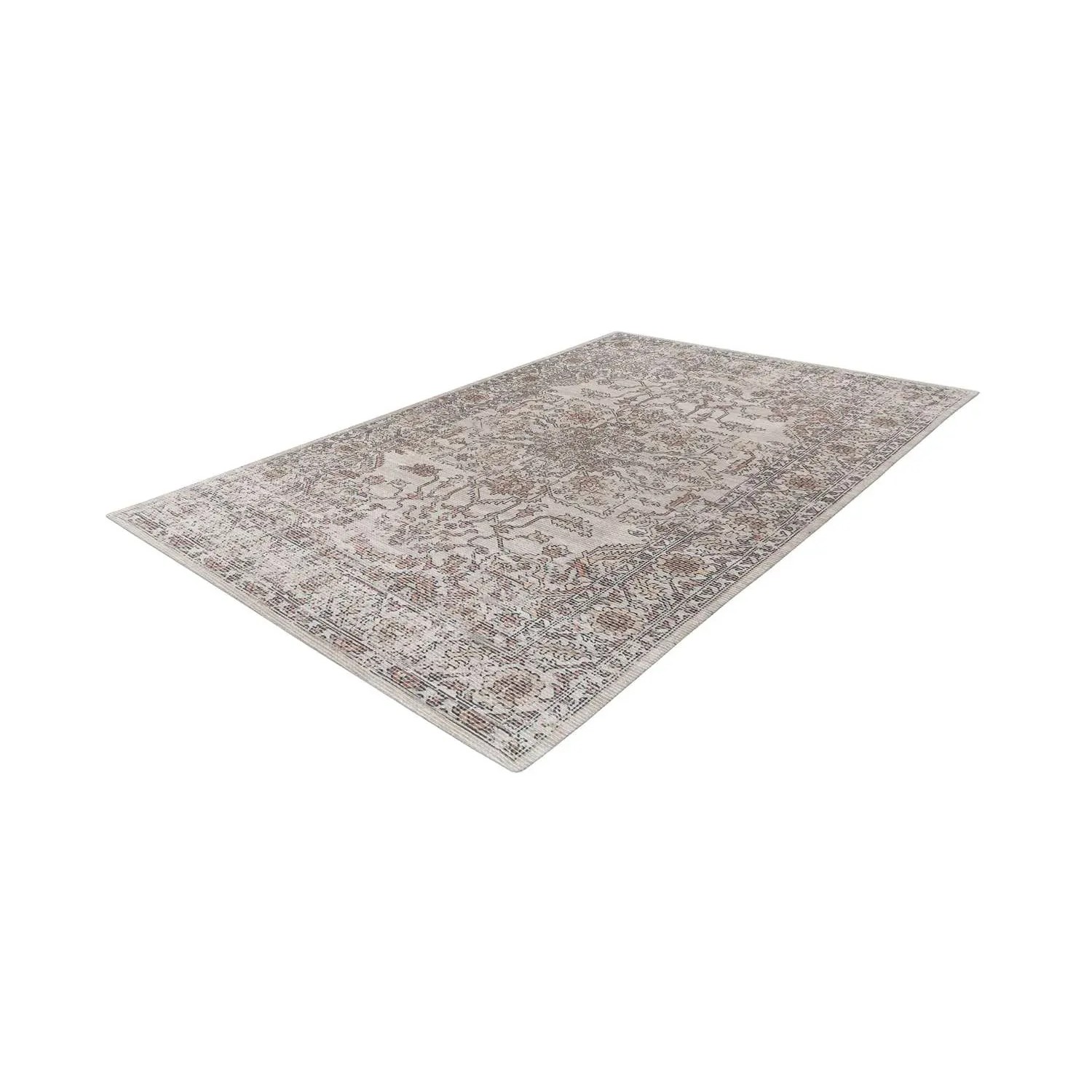 Beiger Kurzflor Teppich im Vintage-Look, Baumwolle, 160x230 cm, florales Muster.