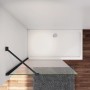 AICA Walk-In Duschwand mit Milchglasstreifen und schwarzem Rahmen, inklusive Stabilisator.