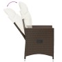 Verstellbarer, brauner Poly Rattan Gartensessel mit Kissen im Detail.