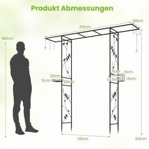 Costway Rosenbogen Metall mit Futterstation, Maße: 212x40x213cm, ideal als Rankhilfe und Vogelparadies.
