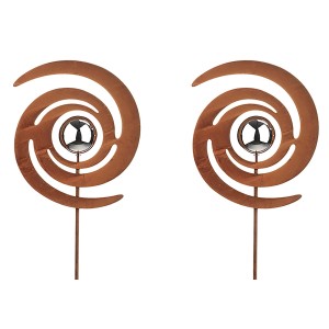 2er Set Kobolo Gartenstecker FINJA in Rostoptik mit Spirale und silberner Kugel. Gartendeko für Beet und Rasen.
