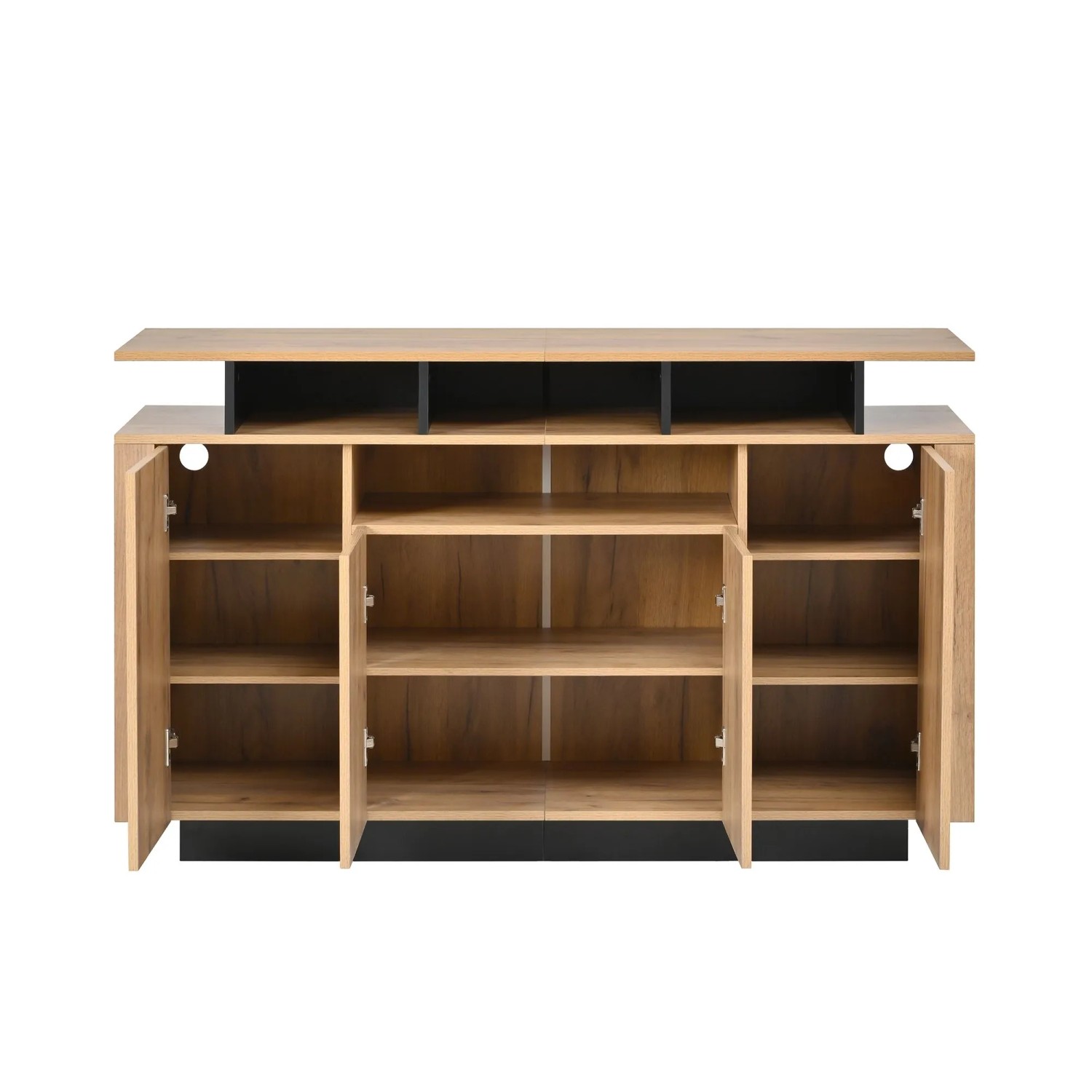okwish Kommode mit 4 Türen Offene Fächer Sideboard Wohnzimmer Büro 140x40x85cm Natur