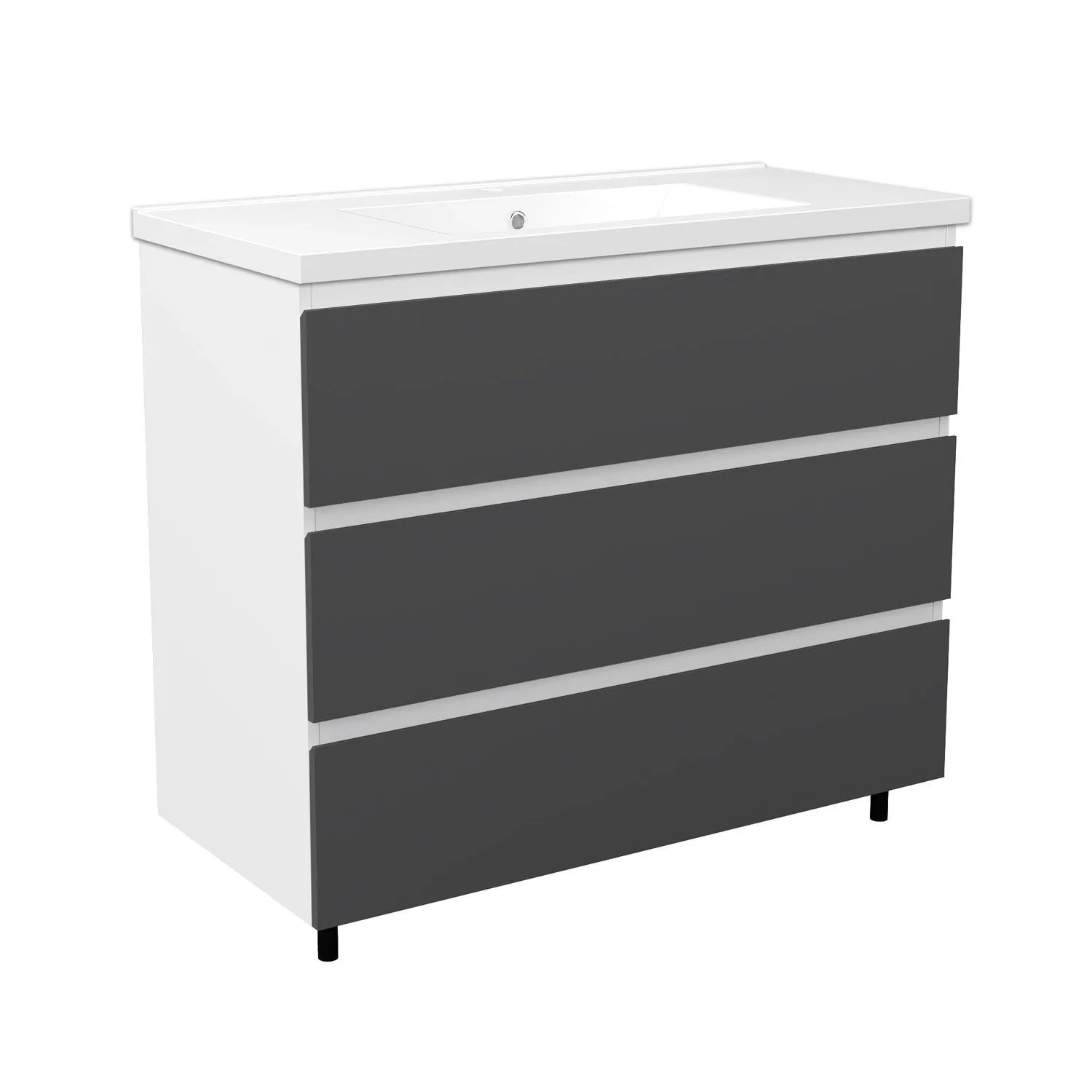 Duschspa Waschtisch mit Unterschrank KEORI Badmöbel 100 cm Keramik Grifflos Softclose 3 Schubladen