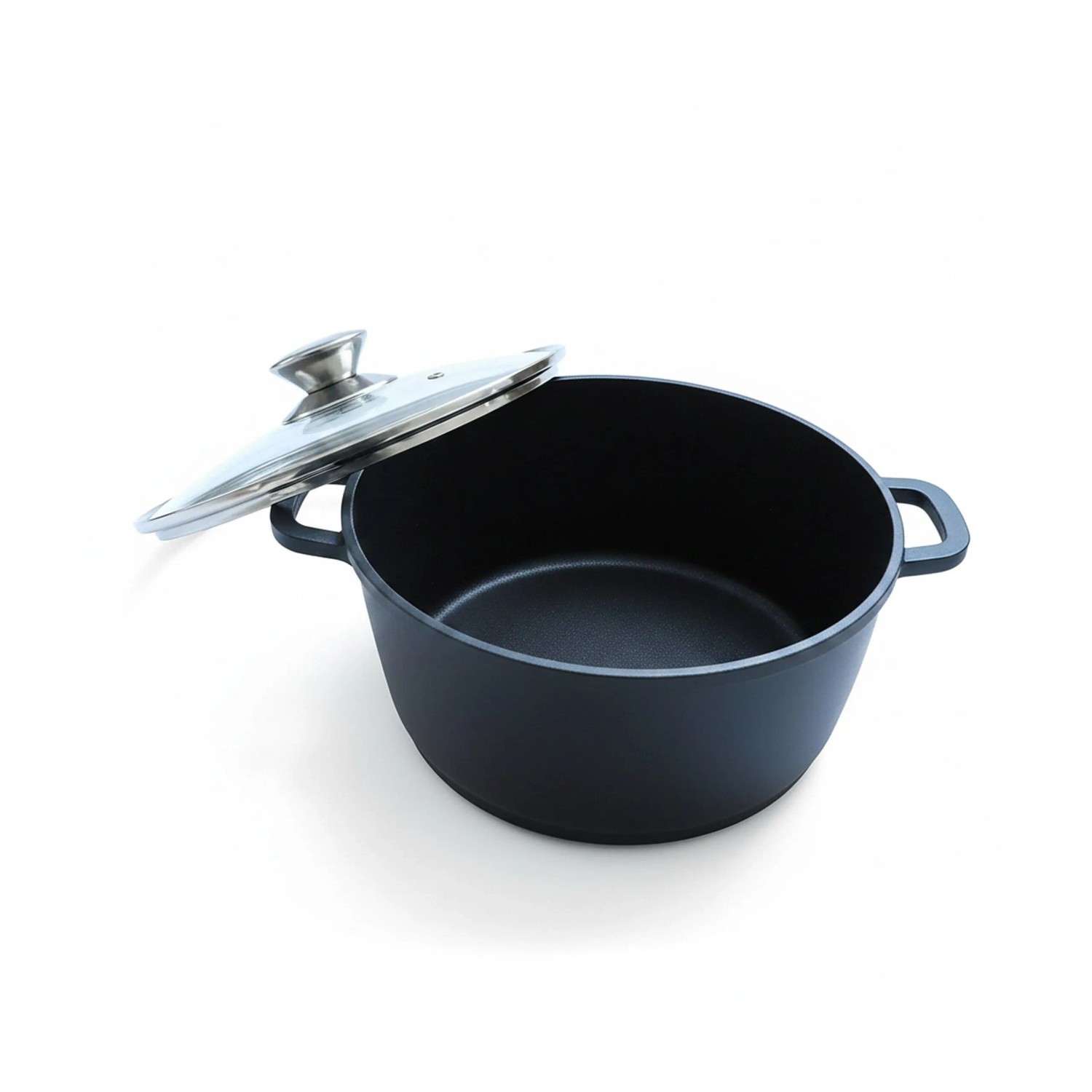 Relaxdays Schmortopf Aluminiumguss Schwarz Antihaftbeschichtet mit Glasdeckel Ø 24 cm