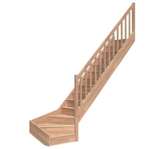 Dolle Raumspartreppe Paris, 1/4-gewendelt rechts, Buche mit Setzstufen und R-Geländer.