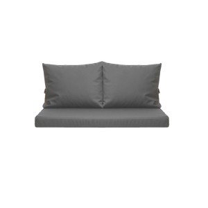 Graues Gartenkissen-Set für Polyrattan-Möbel, bestehend aus Sitz- und Rückenkissen.