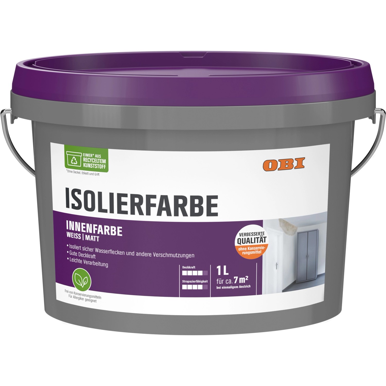 OBI Isolierfarbe Konservierungsmittelfrei Weiß-Matt 1 l