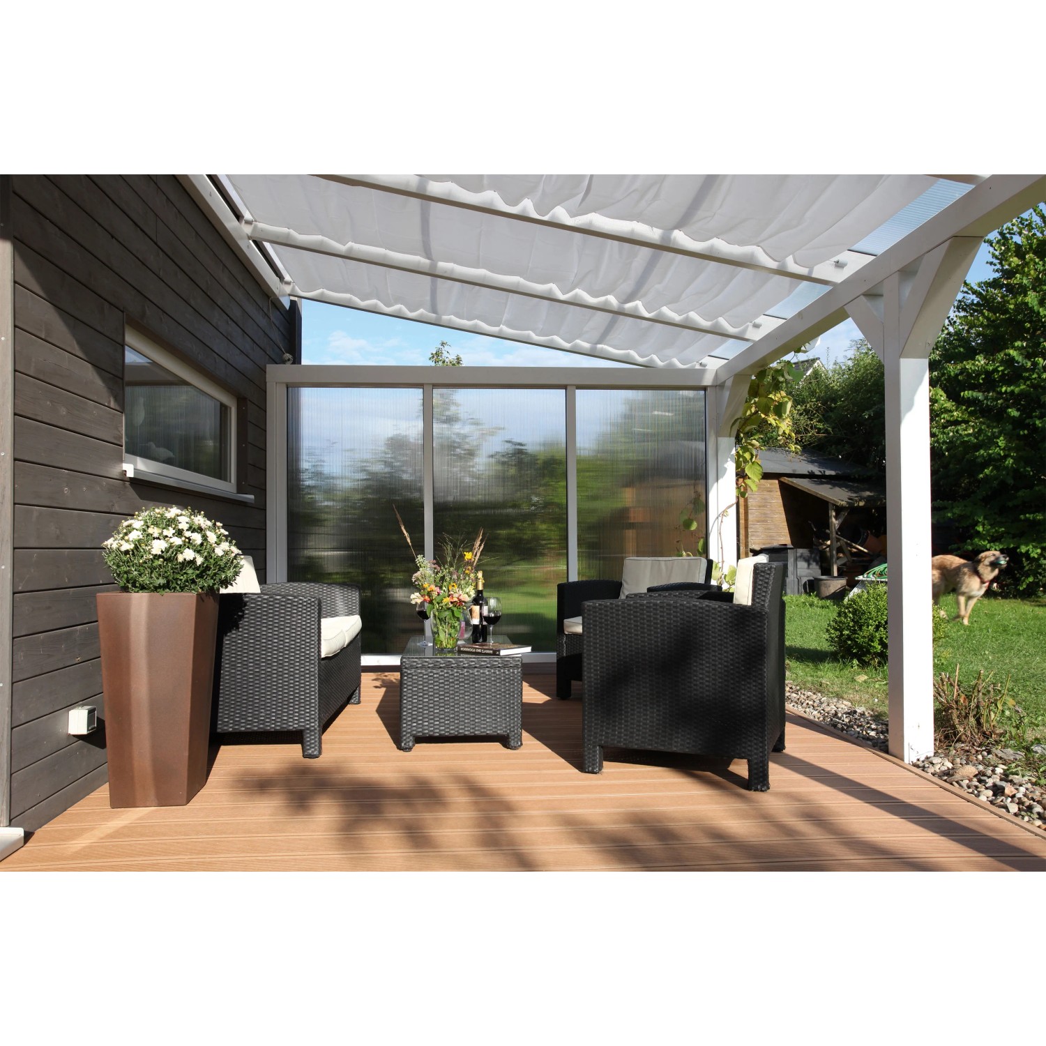 Terrassenuberdachung Seitenwand Holz
