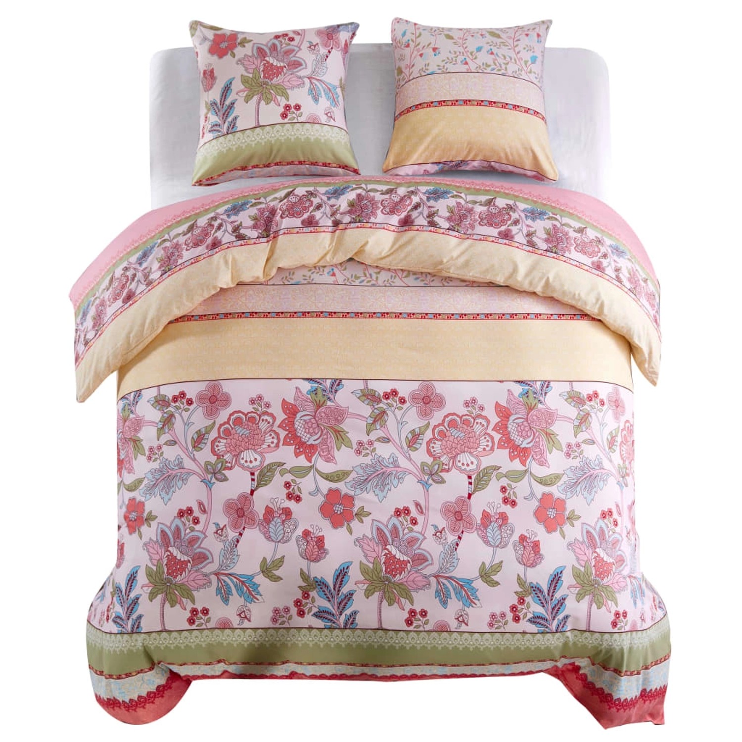 vidaXL Bettwäsche-Set Blumen/Streifen Rosa 200x220/80x80 cm 133441 günstig online kaufen