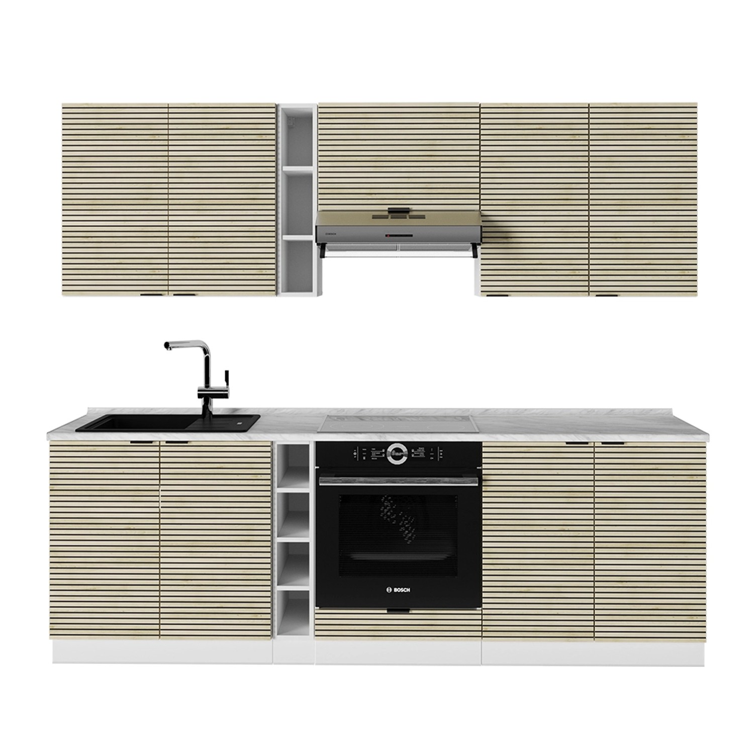 Vicco Fame-Line Küchenzeile Eiche Paneel/Weiß 235 cm AP Marmor günstig online kaufen