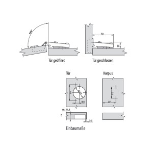 SOTECH Klip Top Scharnier Topfband Federlos 110 Grad Eckanschlag