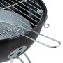Detailansicht eines schwarzen Stahl Kugelgrills mit silbernem Grillrost, Kohleschale und Luftregler. Ideal für Camping.