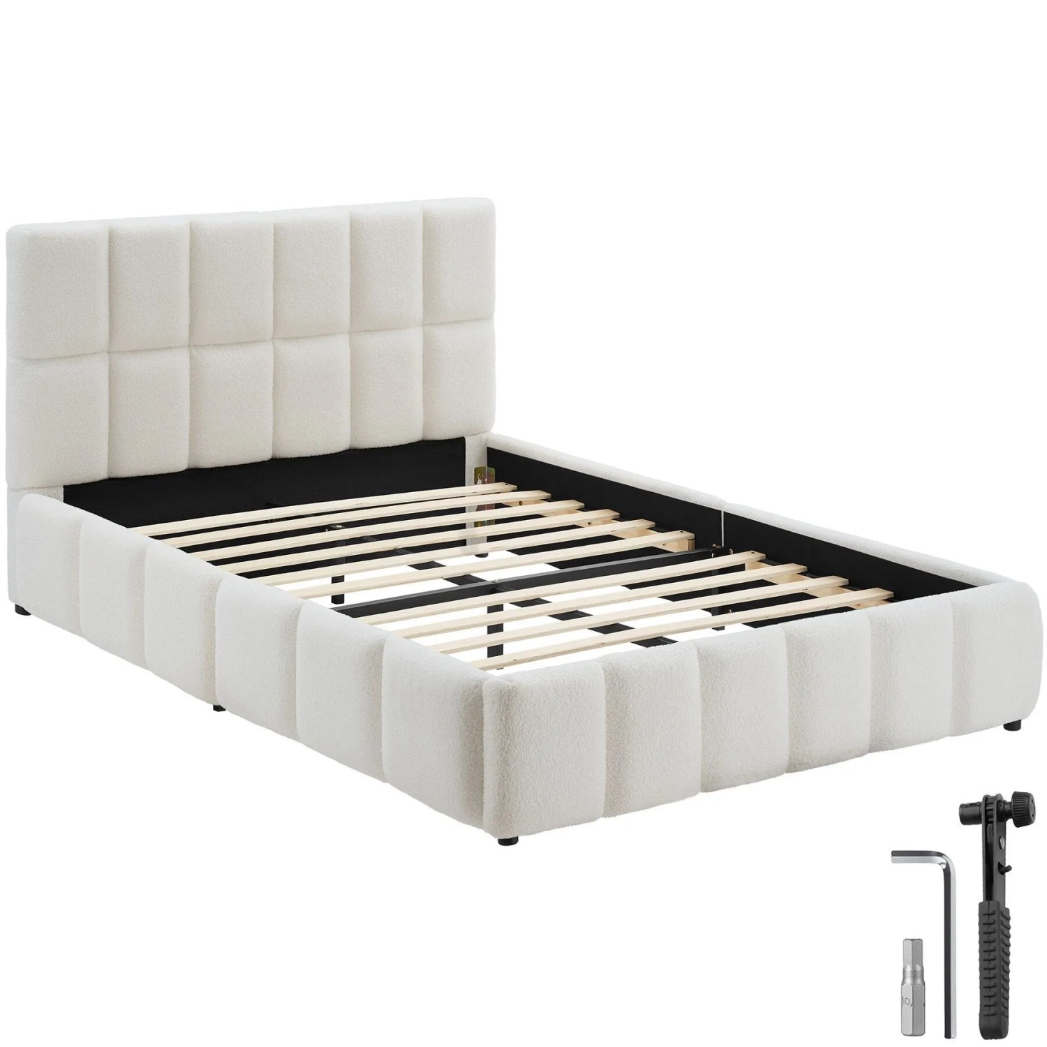 Tectake Polsterbett Shirley Teddystoff Mit Steppmuster Integrierter Lattenrost 120 x 200 cm 220 x 133 x 93 cm Teddy Creme