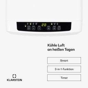 Klarstein Iceblock Klimaanlage, Bedienfeld mit Temperaturanzeige und Funktionsknöpfen.