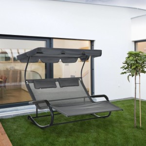 Outsunny Doppel-Sonnenliege Stahl EVA Dunkelgrau 200L x 139B x 140H cm