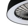 Schwarzer Lindby LED Deckenventilator mit Lampe und dimmbarer Leselampe.