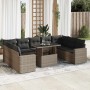 Graue 10-tlg. vidaXL Garten-Sofagarnitur aus Polyrattan mit Tisch und Kissen.