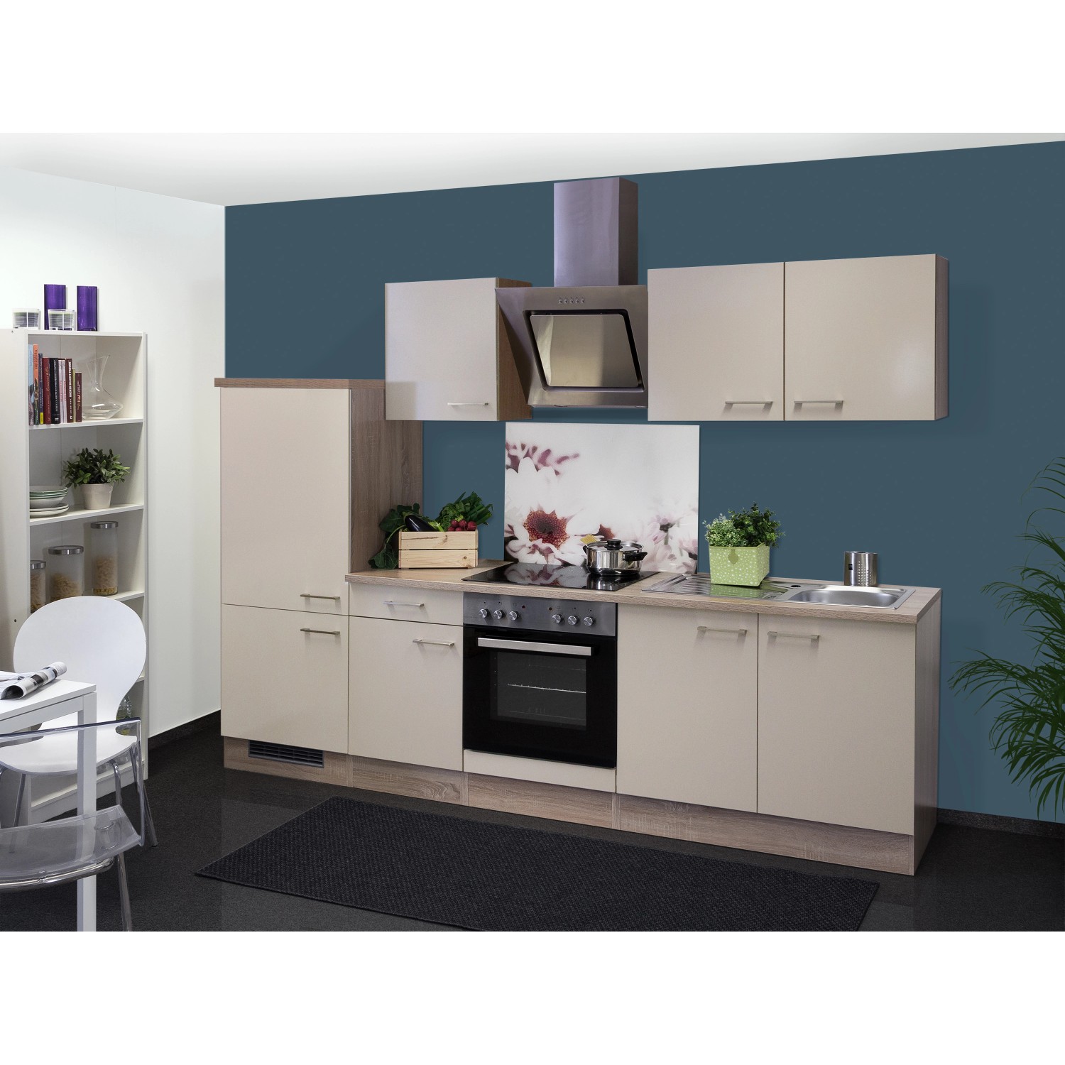 Flex-Well Exclusiv Küchenzeile/Küchenblock Orlando 270 cm Kaschmir Glanz-Sonoma Eiche