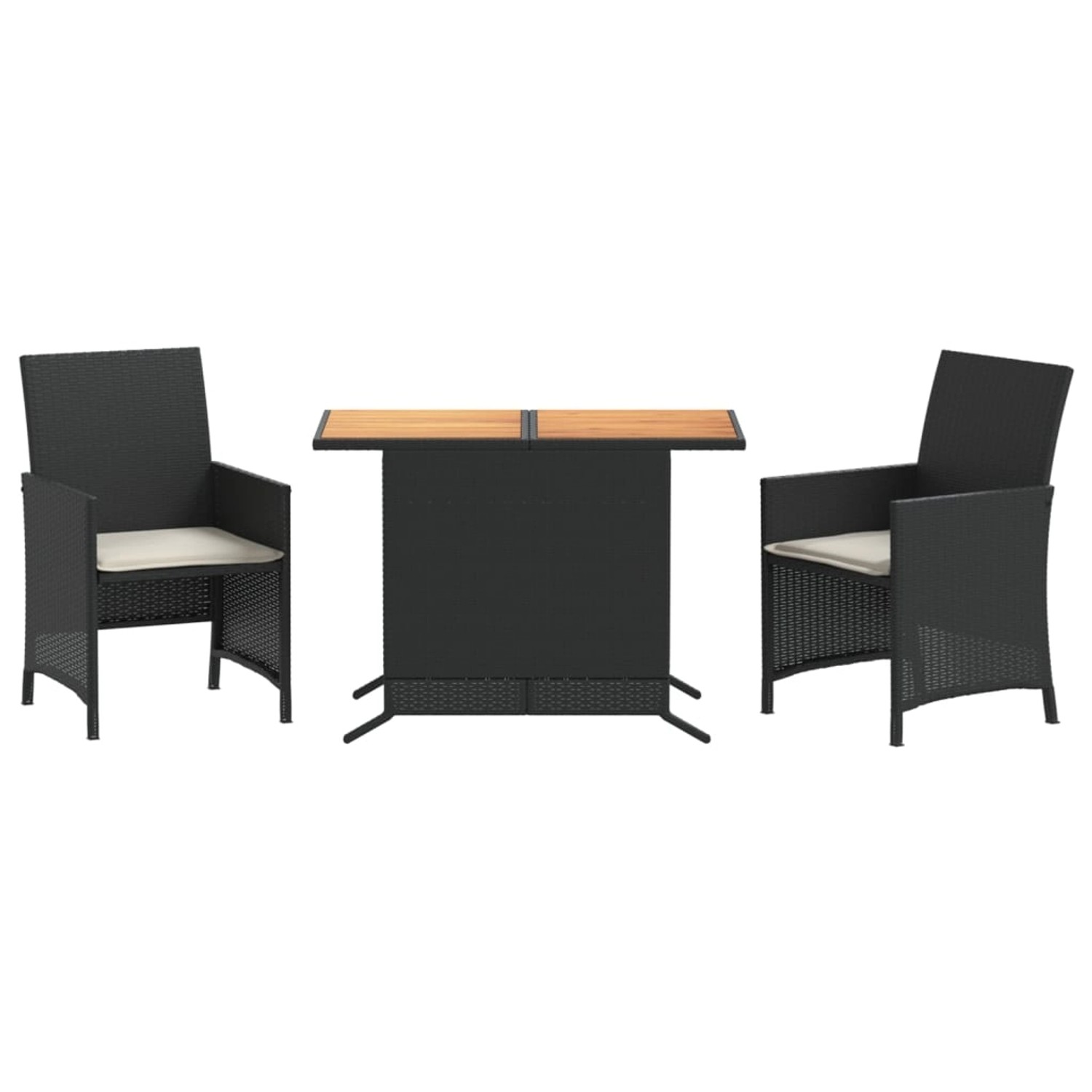 vidaXL 3-Tlg Bistro-Set mit Kissen Schwarz Poly Rattan 365124