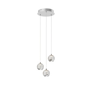 Moderne Lucande LED Pendelleuchte Hayley mit 3 transparenten Glaskugeln für Wohnzimmer & Esszimmer.