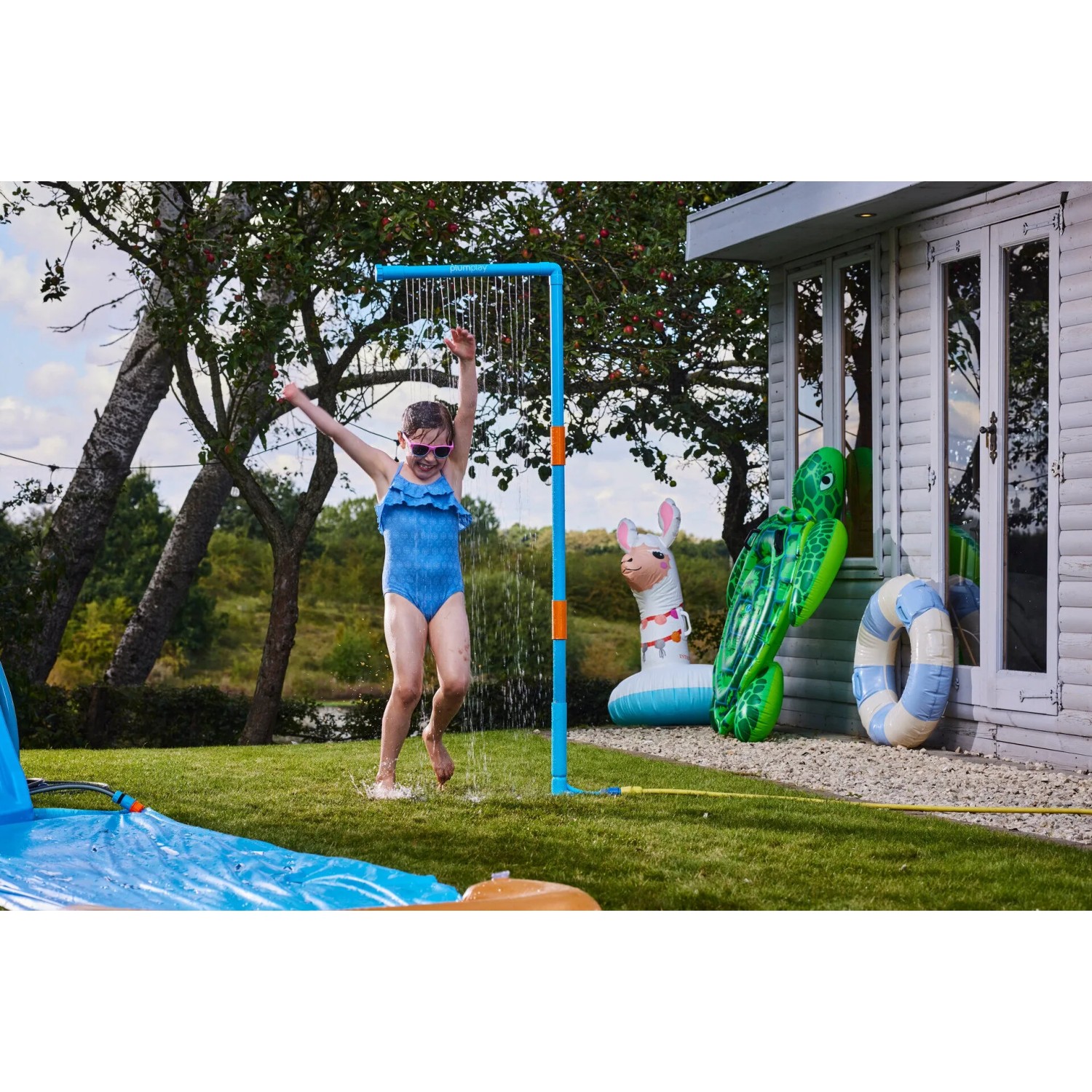 Plum Water Park Wasservorhang Outdoor-Wasserspiel für Kinder Höhenverstellbar Schlauchanschluss-Set Blau_7