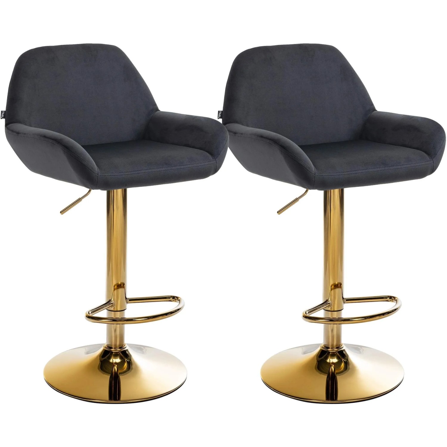 DELUKE 2er Set Barhocker BIKEL Samt Schwarz 51x52x89cm Gold Barstuhl Höhenverstellbar Mit Lehne Drehbar Tresenhocker Tresenstuhl