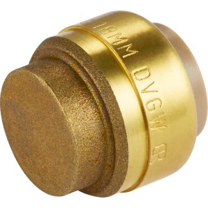 Messing Steck-Kappe, Ø 18 mm, für Gewindefittings und zum Verschließen von Steckanschlüssen.