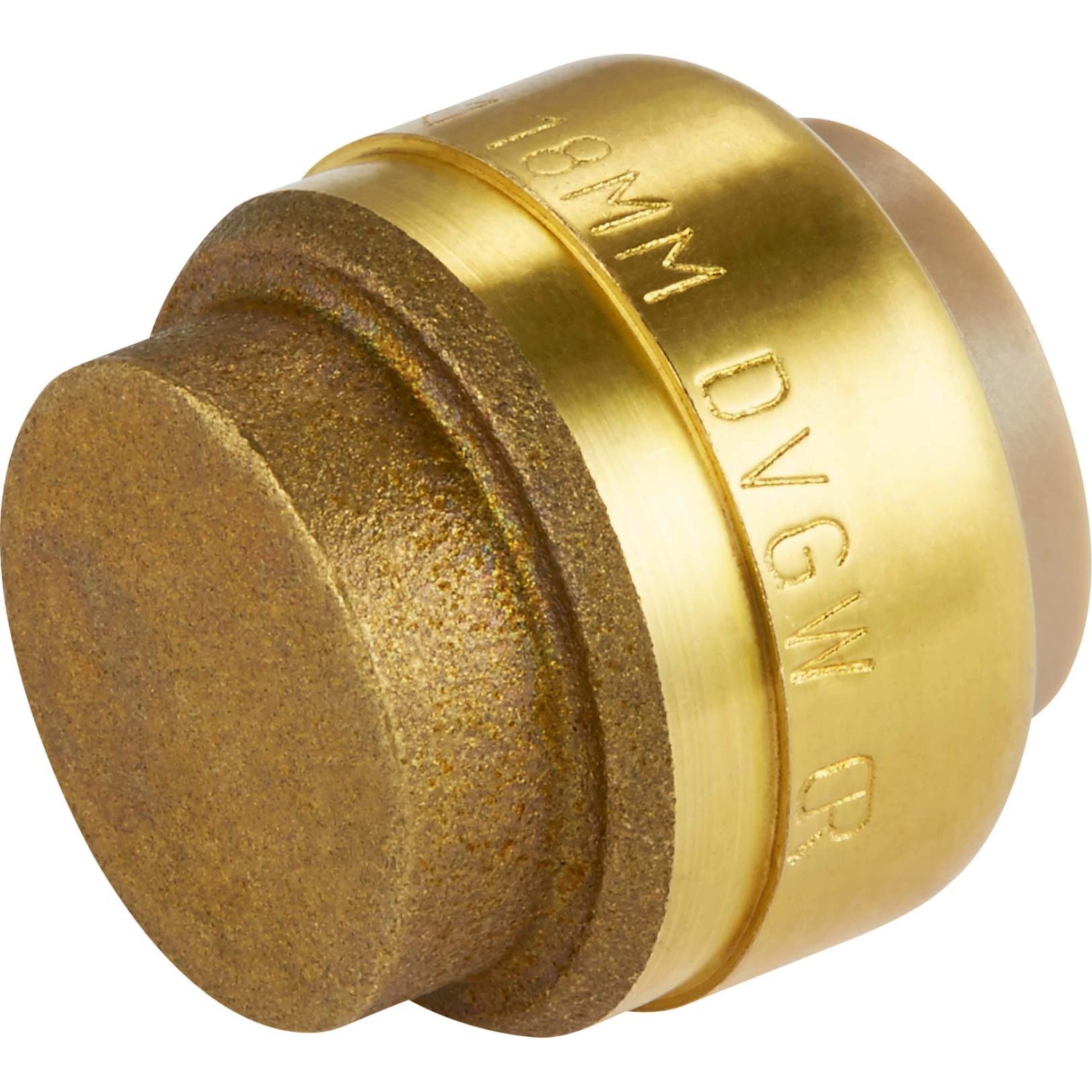 Messing Steck-Kappe, Ø 18 mm, für Gewindefittings und zum Verschließen von Steckanschlüssen.