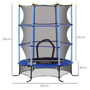 Blaues HOMCOM Kinder Trampolin mit Sicherheitsnetz, Stahlrahmen, Ø163x190cm.