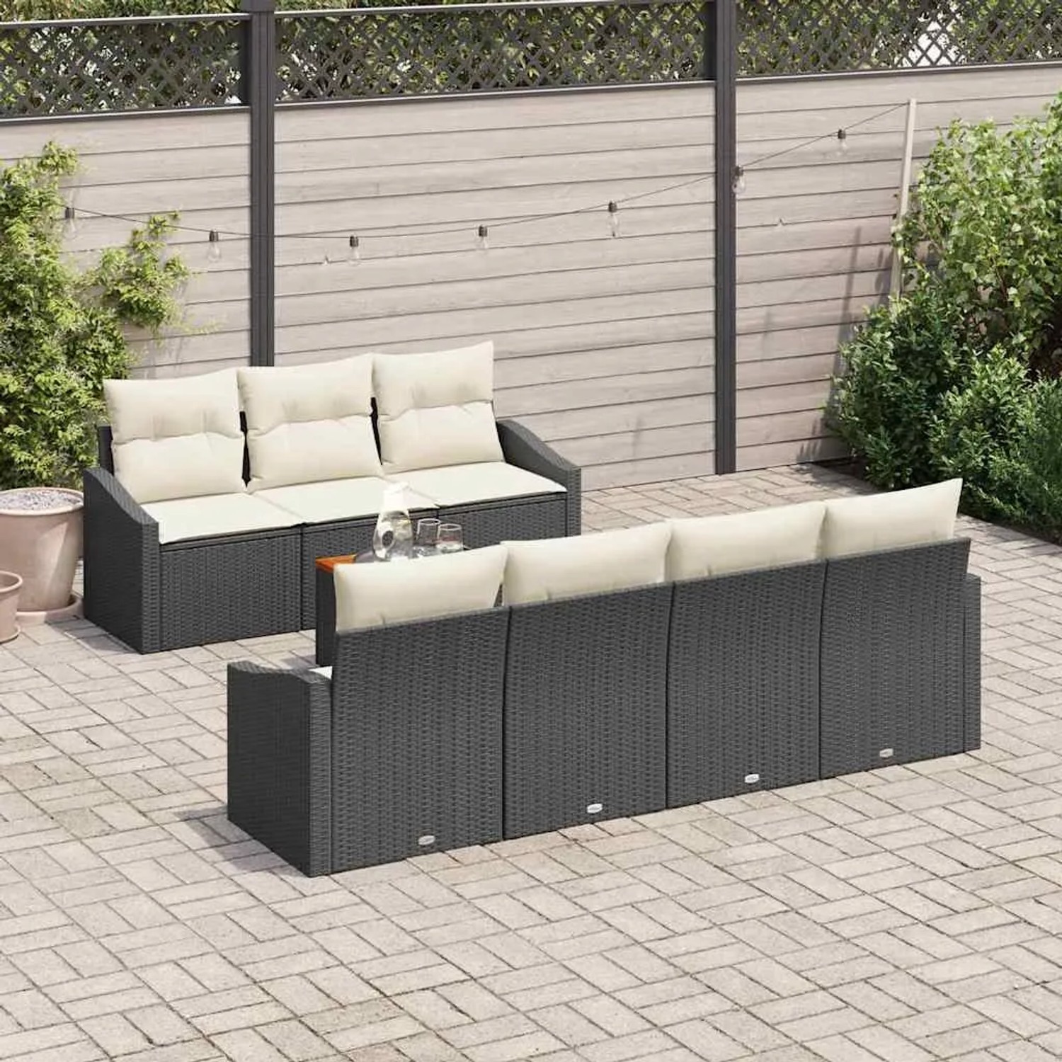 vidaXL Garten-Sofa-Set, 8-teilig, schwarz, Poly Rattan, mit Kissen. Gartenmöbel für Terrasse und Garten.