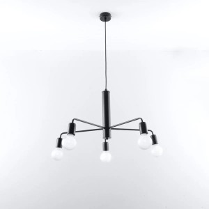 Schwarzer Sollux Lighting Kronleuchter Duomo 5 mit fünf Leuchten im Industrie-Stil.