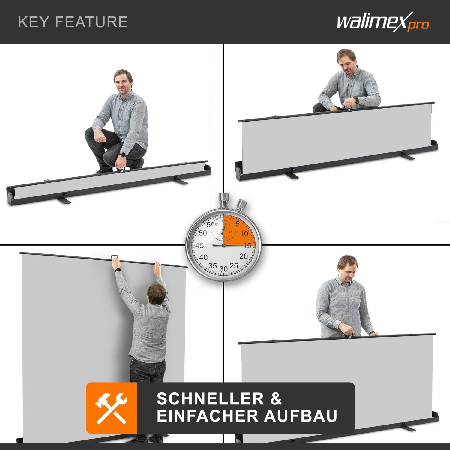 Walimex Pro Roll-Up Panel Hintergrund Grau 210X220Cm Fotohintergrund Fotostudio_2