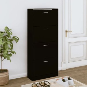vidaXL Schuhschrank, schwarz, mit 4 Klappen aus Holzwerkstoff.