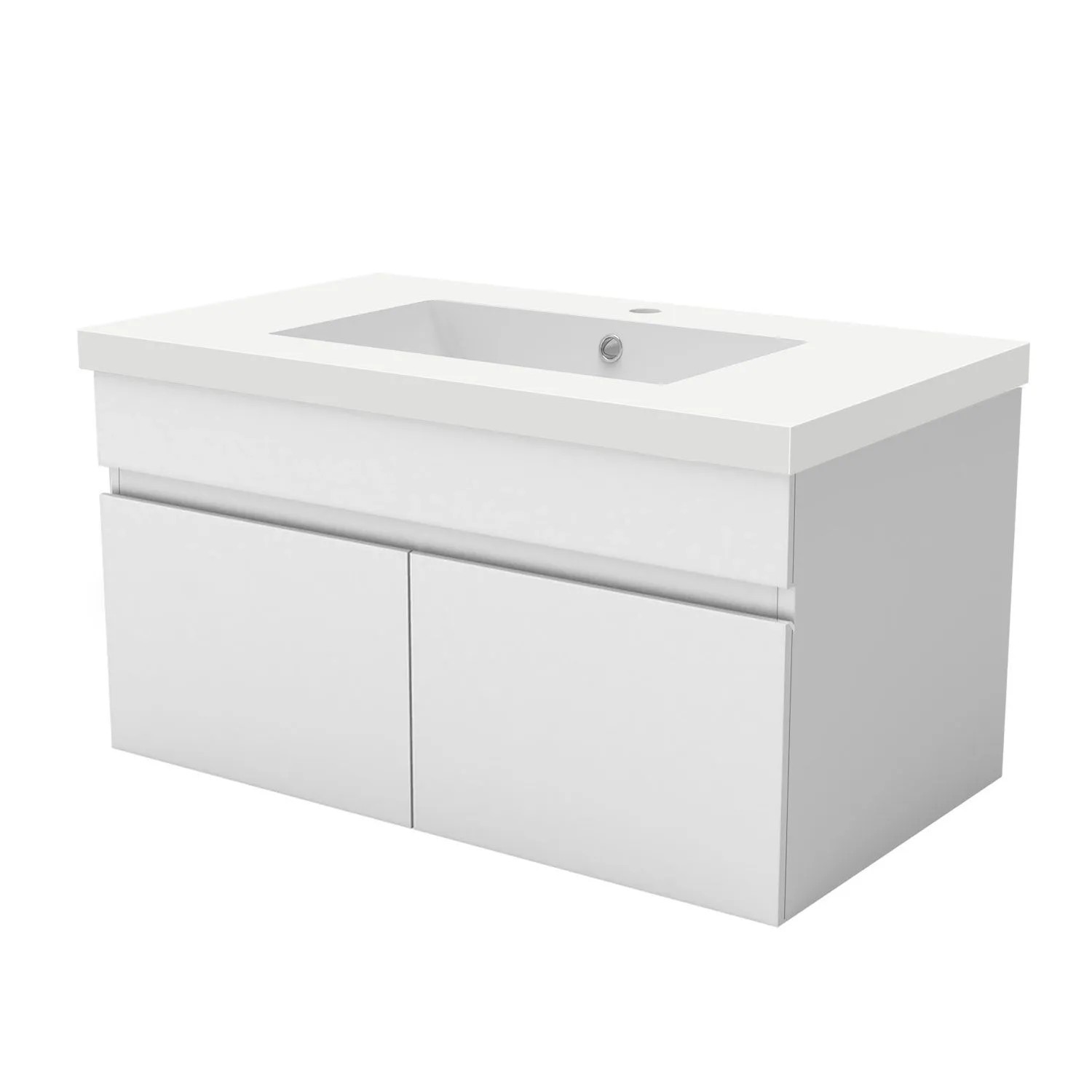AICA Waschtisch mit Unterschrank 80 cm BERGEN Badmöbel Set 2 tlg. Waschbecken mit Unterschrank Weiß Matt Softclose