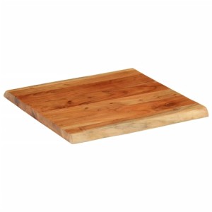 Quadratische Tischplatte aus Akazien-Massivholz mit warmer Maserung und Naturkante, 60x60cm. Ideal als Möbelbauplatte.