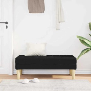 Schwarze vidaXL Schuhbank aus Stoff, 113x57x39 cm, mit hellen Holzfüßen und weißem Kissen.