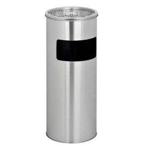 Silberner Edelstahl Standaschenbecher mit integriertem Mülleimer, 30L Fassungsvermögen, 2-in-1 Funktion.