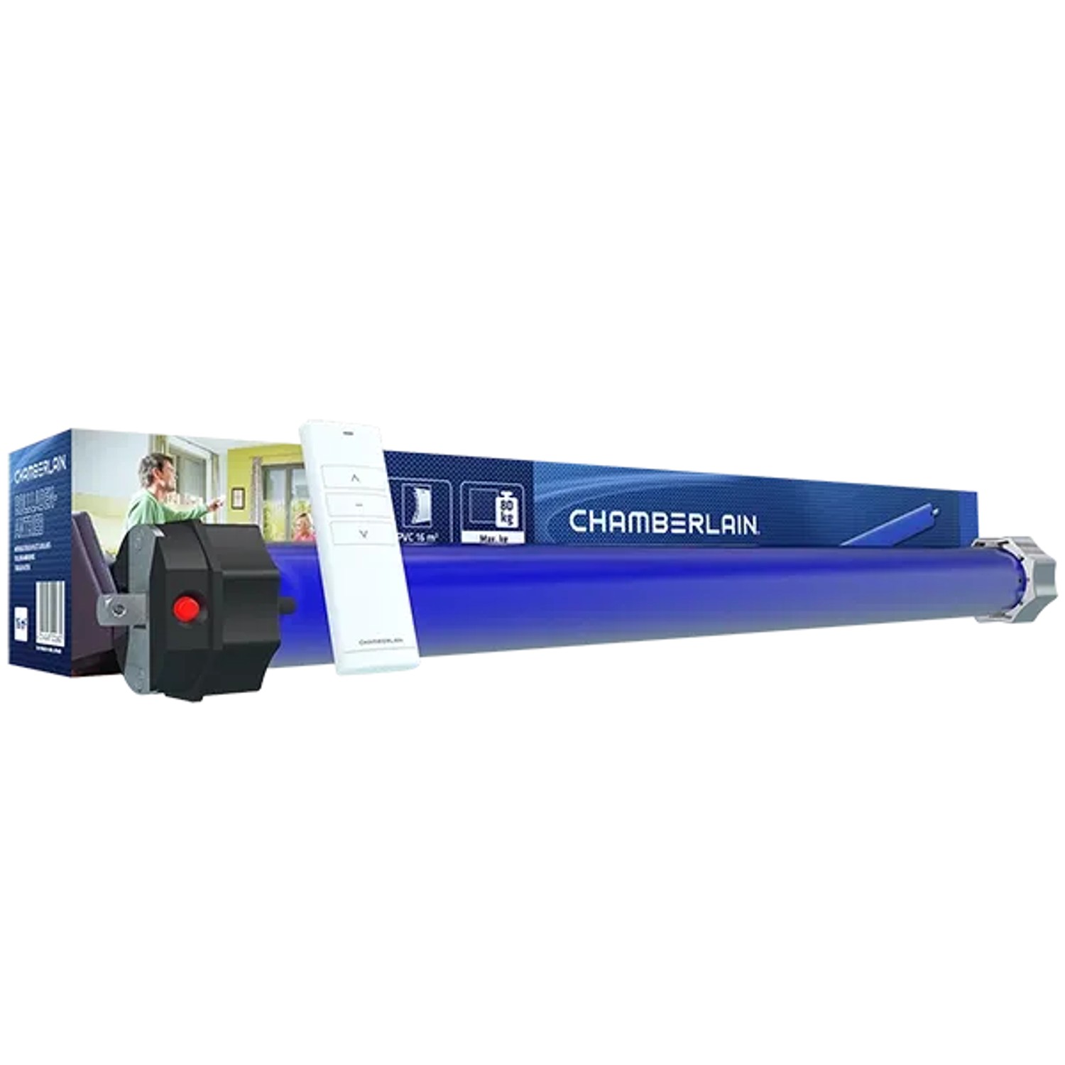Chamberlain Rolladenmotor RPD40ER-10 mit Fernbedienung, bis 80kg Rolladengewicht, auch für Markisen geeignet.