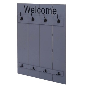 Grau-blaue Wandgarderobe "Welcome" im Shabby-Look mit 8 Haken.