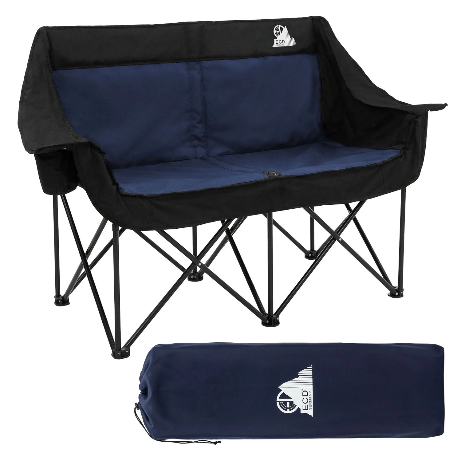 ECD Germany Campingstuhl 2-Sitzer Blau Faltbar Stahl 54,5x145x92 cm