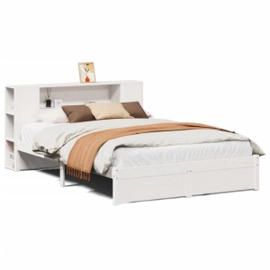 vidaXL Massivholzbett mit Regal ohne Matratze Weiß 120x200 cm Kiefer 3322358